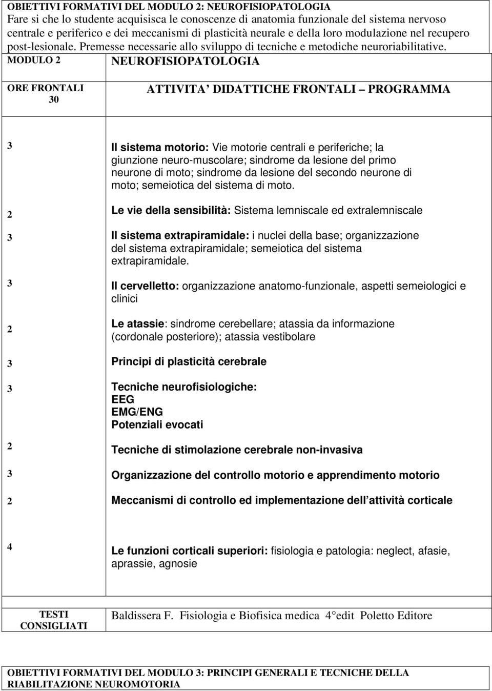 MODULO NEUROFISIOPATOLOGIA 0 Il sistema motorio: Vie motorie centrali e periferiche; la giunzione neuro-muscolare; sindrome da lesione del primo neurone di moto; sindrome da lesione del secondo