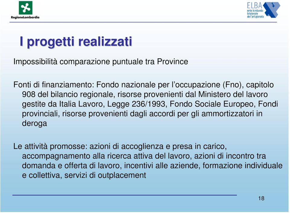 risorse provenienti dagli accordi per gli ammortizzatori in deroga Le attività promosse: azioni di accoglienza e presa in carico, accompagnamento alla