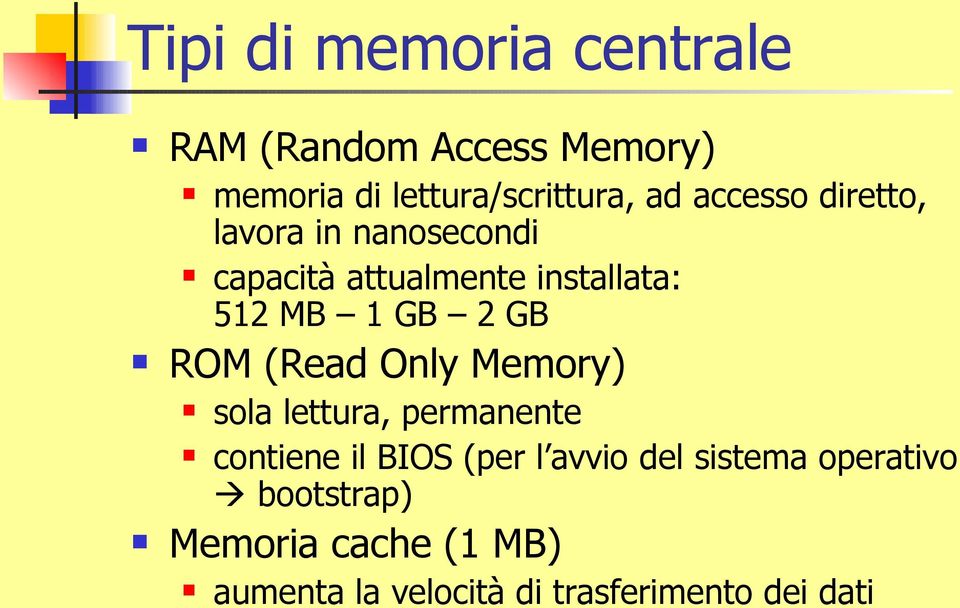 GB ROM (Read Only Memory) sola lettura, permanente contiene il BIOS (per l avvio del