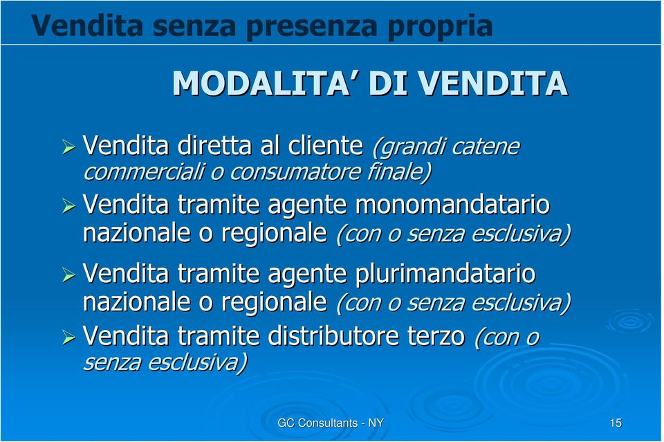 (con o senza esclusiva) Vendita tramite agente plurimandatario nazionale o regionale (con o