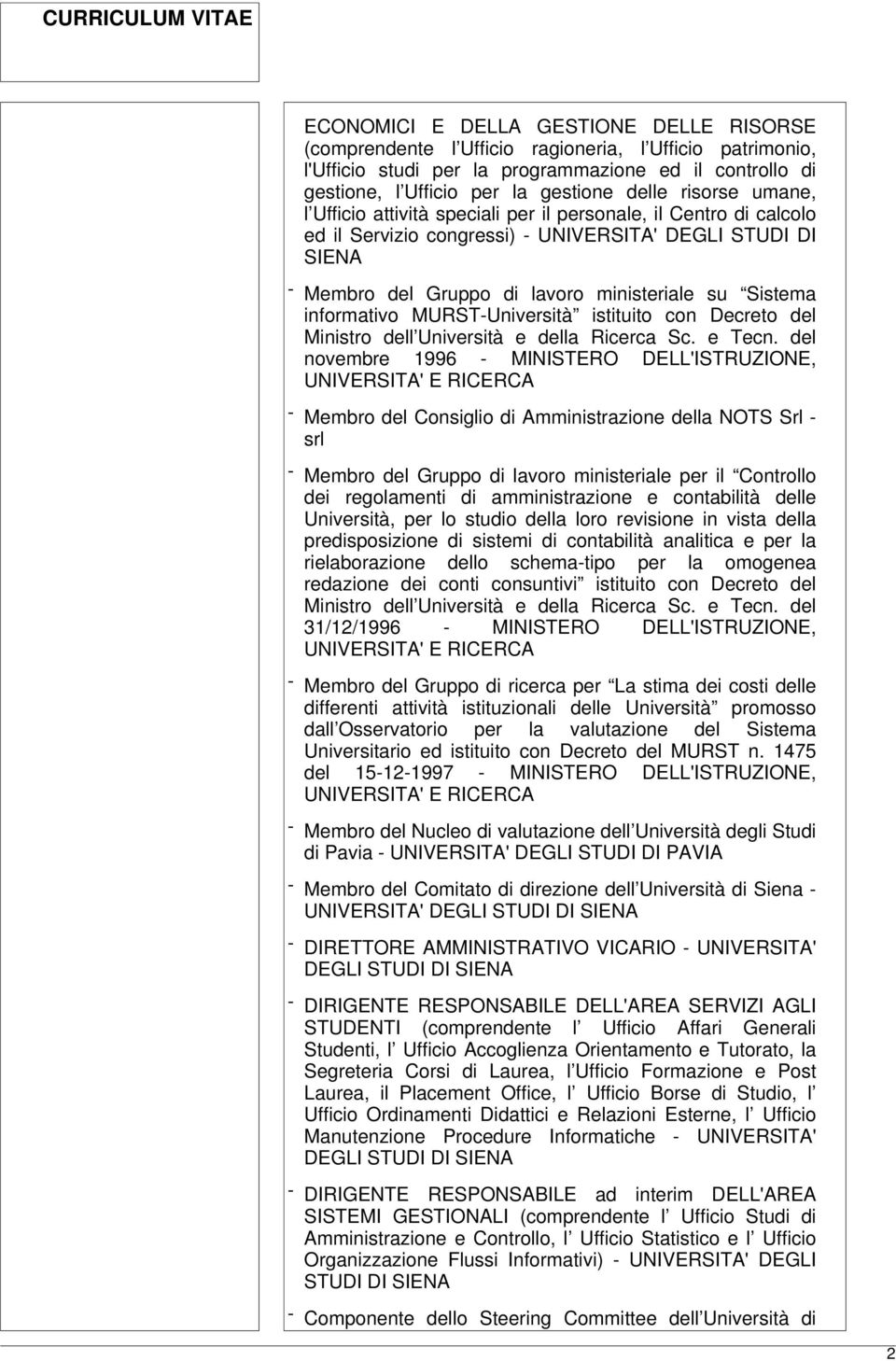 informativo MURST-Università istituito con Decreto del Ministro dell Università e della Ricerca Sc. e Tecn.