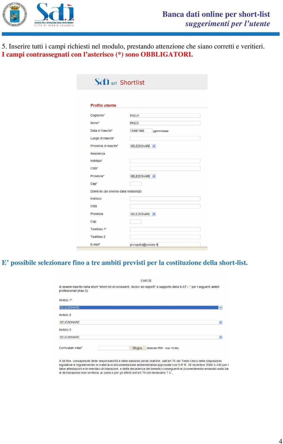 I campi contrassegnati con l asterisco (*) sono OBBLIGATORI.