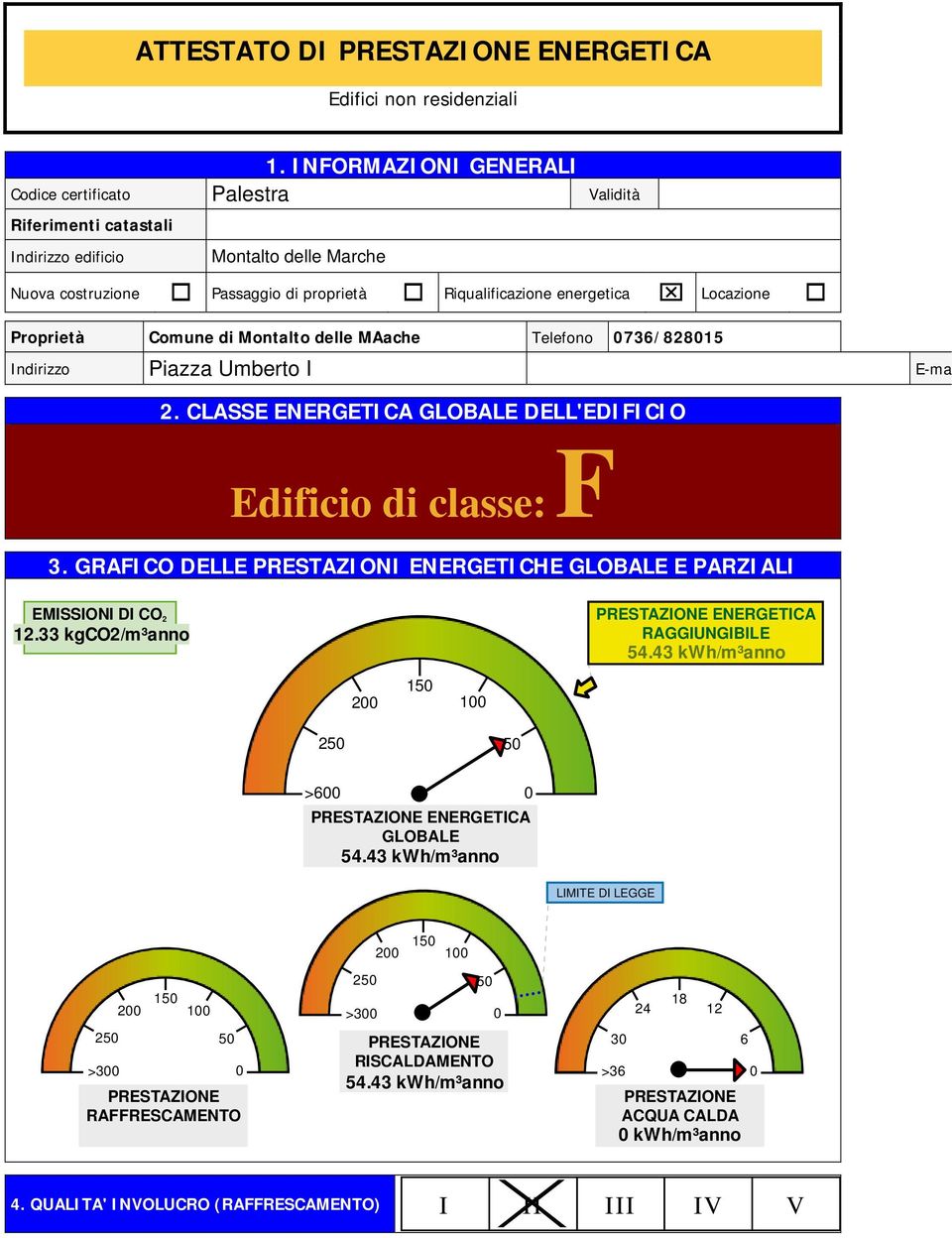 Proprietà Comune di Montalto delle MAache Telefono 736/82815 Piazza Umberto I E-ma 2. CLASSE ENERGETICA GLOBALE DELL'EDIFICIO Edificio di classe: F 3.