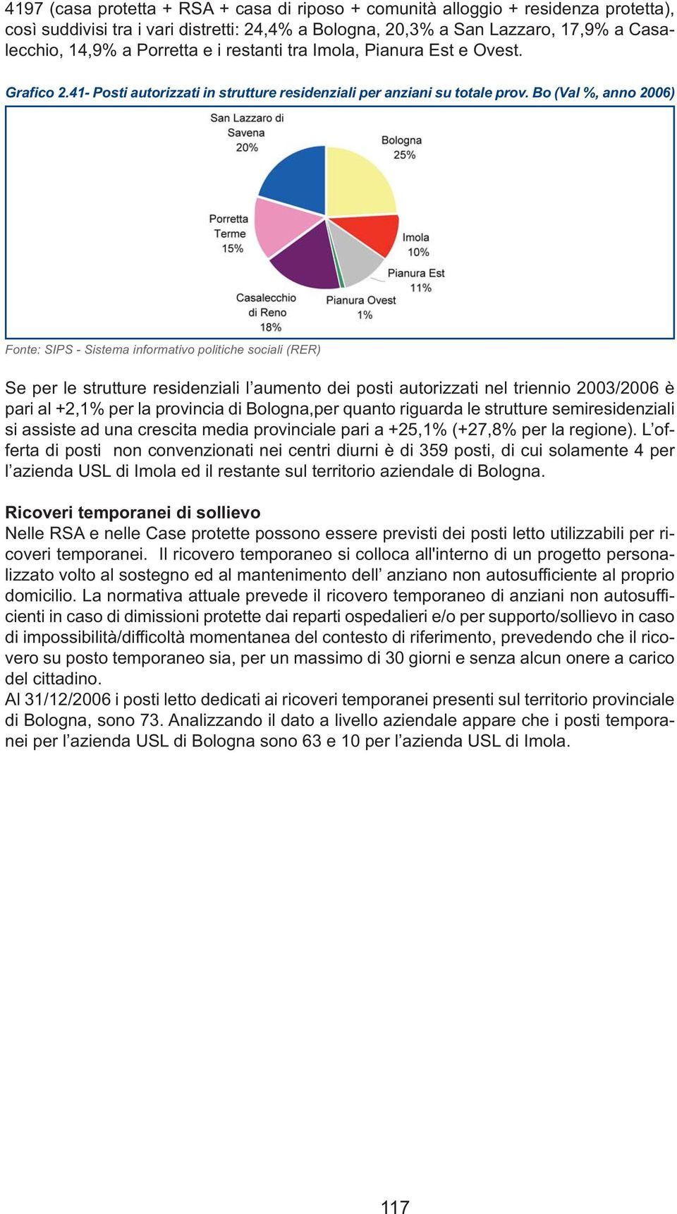 Bo (Val %, anno 2006) Fonte: SIPS - Sistema informativo politiche sociali (RER) Se per le strutture residenziali l aumento dei posti autorizzati nel triennio 2003/2006 è pari al +2,1% per la