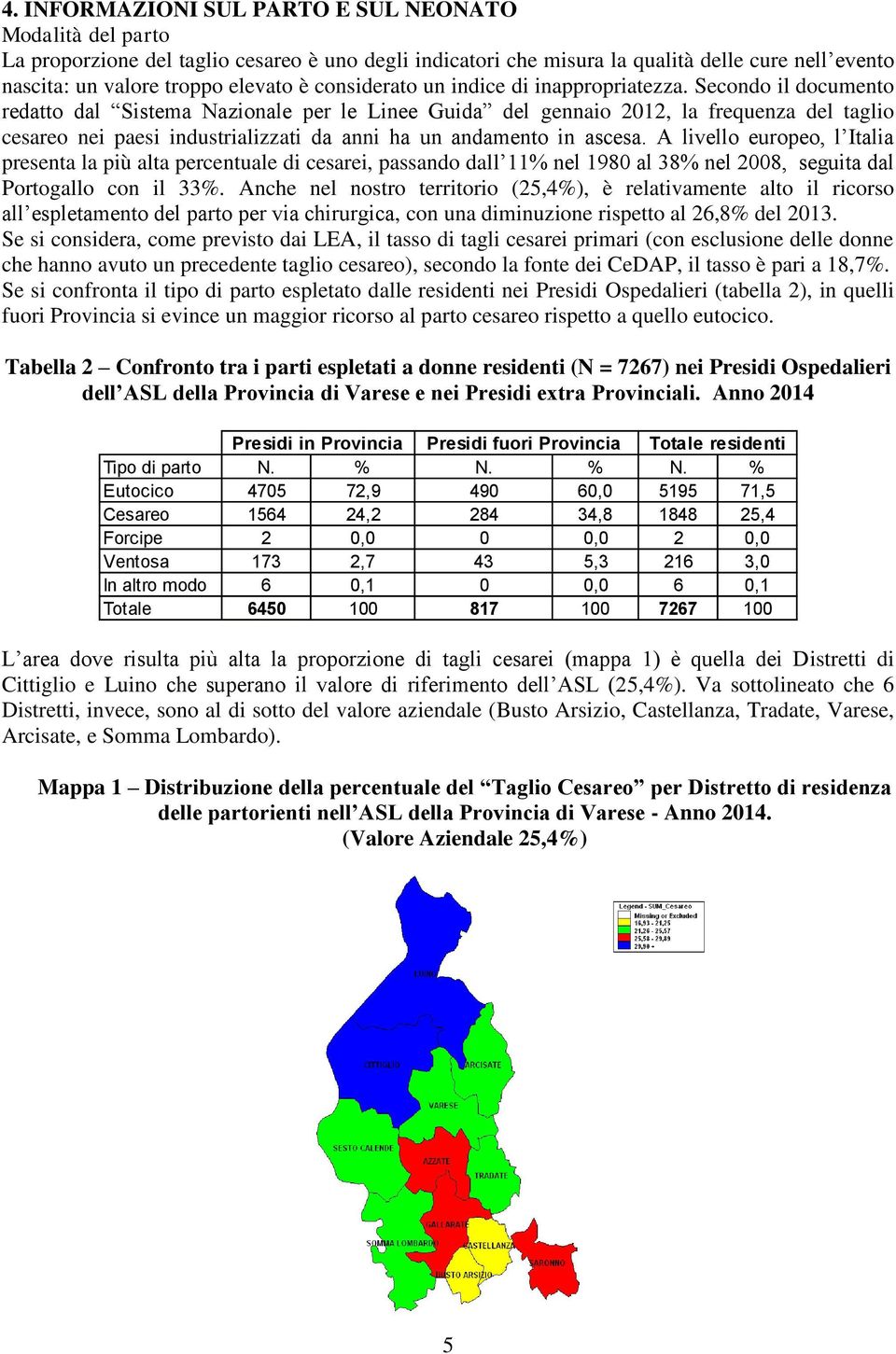 Secondo il documento redatto dal Sistema Nazionale per le Linee Guida del gennaio 2012, la frequenza del taglio cesareo nei paesi industrializzati da anni ha un andamento in ascesa.