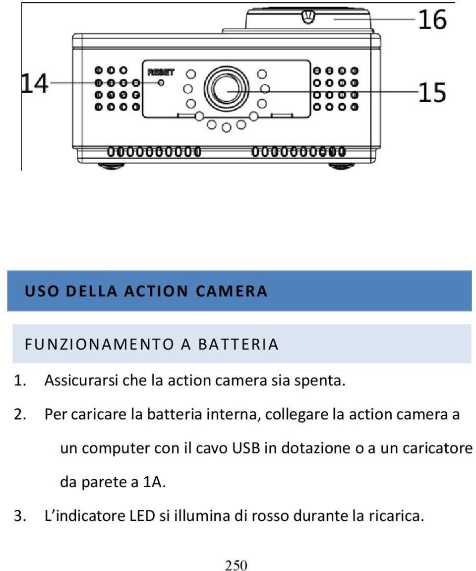 Per caricare la batteria interna, collegare la action camera a un computer