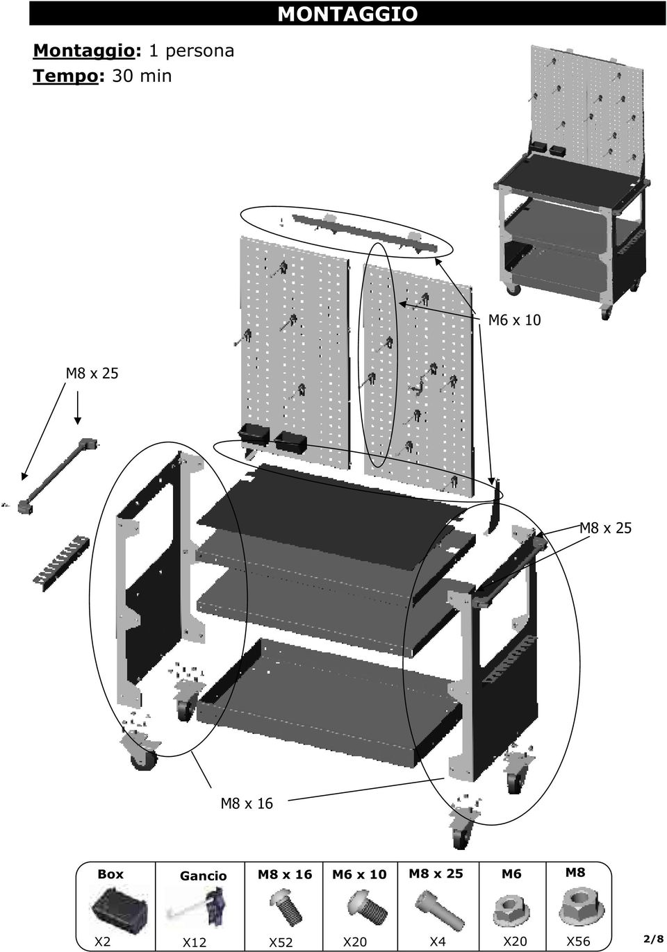 x 25 M8 x 25 M8 x 16 Box Gancio M8 x 16 M6