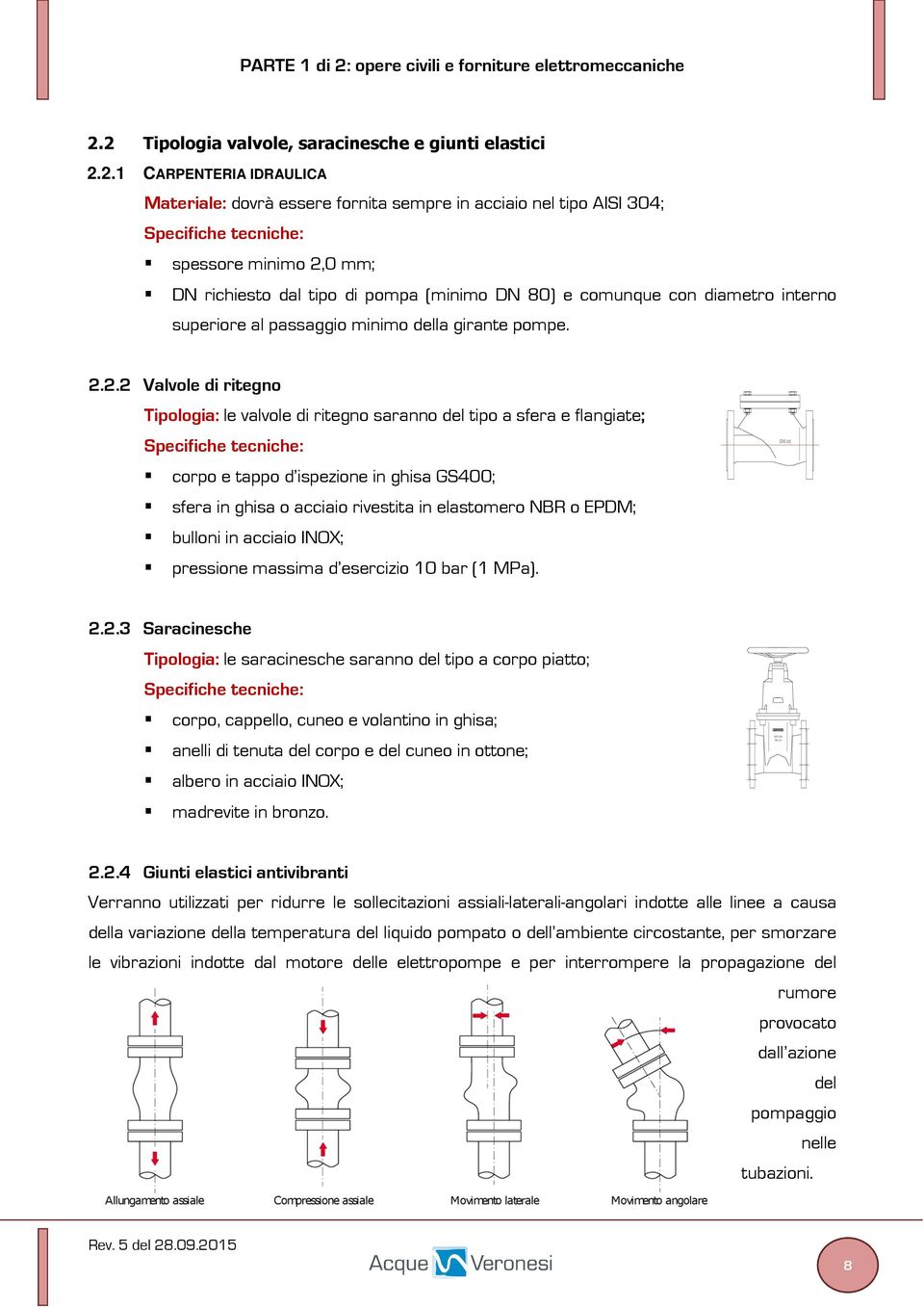 2.2 Valvole di ritegno Tipologia: le valvole di ritegno saranno del tipo a sfera e flangiate; Specifiche tecniche: DN xx corpo e tappo d ispezione in ghisa GS400; sfera in ghisa o acciaio rivestita