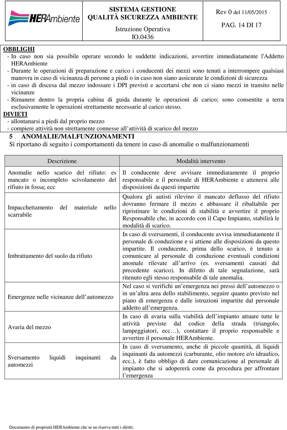 indossare i DPI previsti e accertarsi che non ci siano mezzi in transito nelle vicinanze - Rimanere dentro la propria cabina di guida durante le operazioni di carico; sono consentite a terra