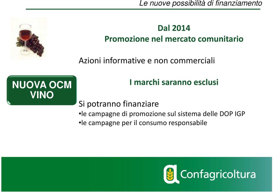 VINO I marchi saranno esclusi Si potranno finanziare le campagne di