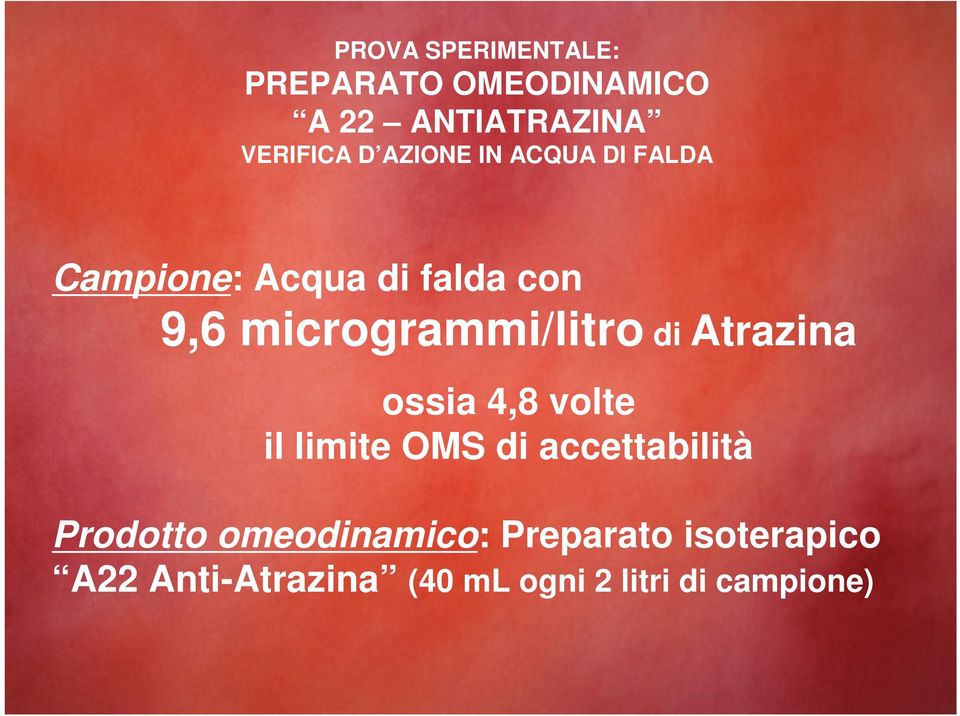 di Atrazina ossia 4,8 volte il limite OMS di accettabilità Prodotto