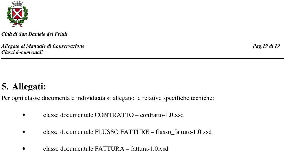 relative specifiche tecniche: classe documentale CONTRATTO