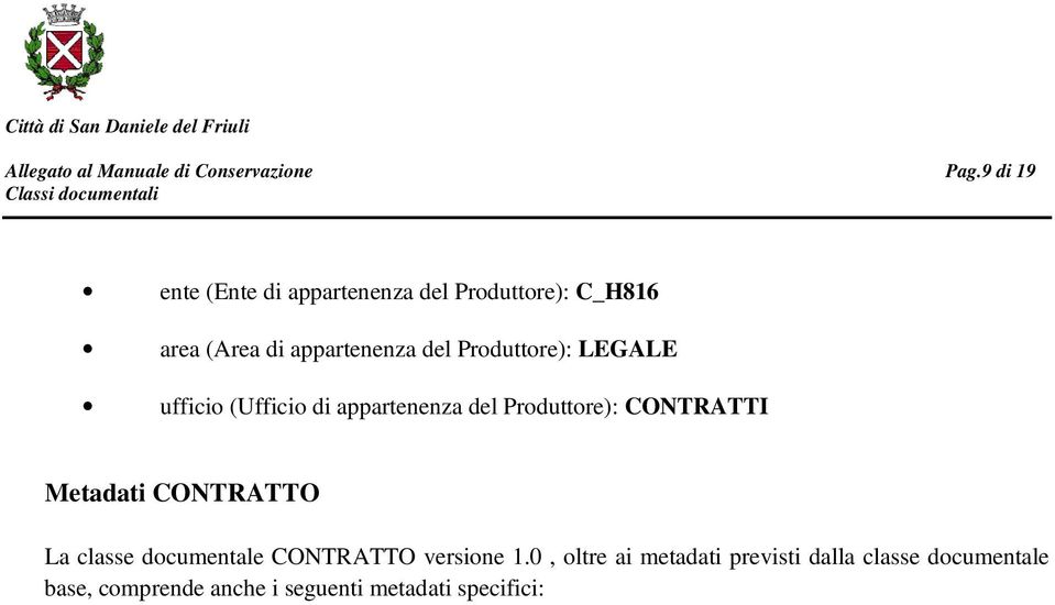 Produttore): CONTRATTI Metadati CONTRATTO La classe documentale CONTRATTO versione 1.