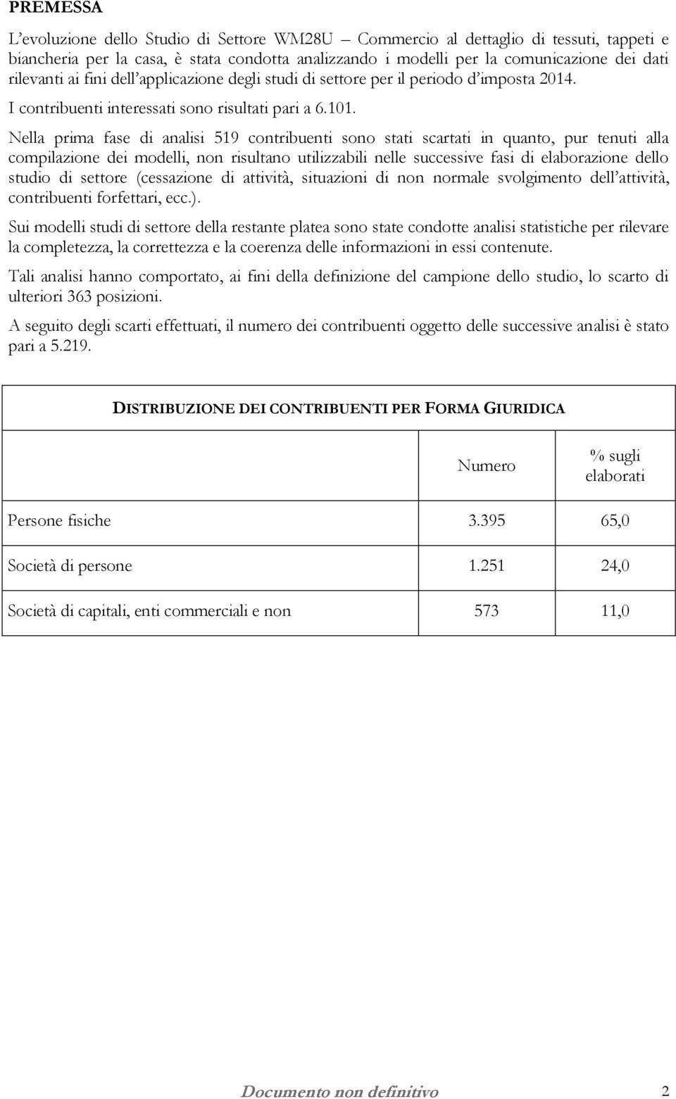 Nella prima fase di analisi 519 contribuenti sono stati scartati in quanto, pur tenuti alla compilazione dei modelli, non risultano utilizzabili nelle successive fasi di elaborazione dello studio di