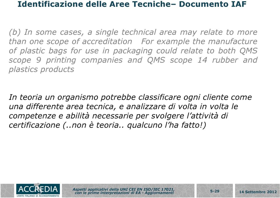 scope 14 rubber and plastics products In teoria un organismo potrebbe classificare ogni cliente come una differente area tecnica, e analizzare