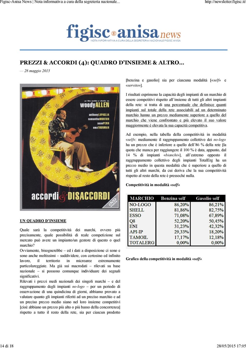 I risultati esprimono la capacità degli impianti di un marchio di essere competitivi rispetto all insieme di tutti gli altri impianti della rete: si tratta di una percentuale che definisce quanti