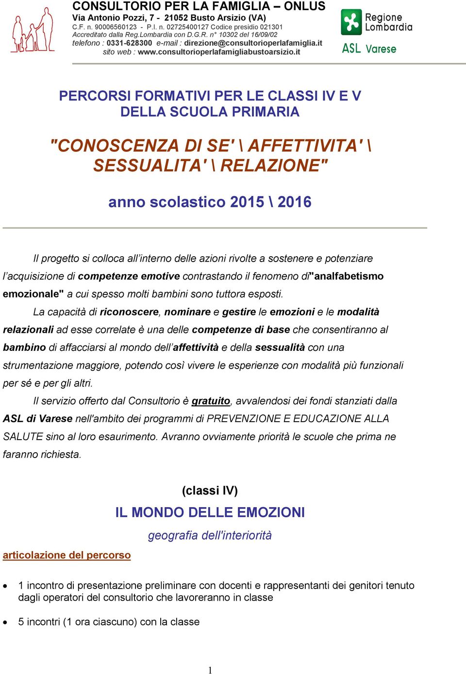 it PERCORSI FORMATIVI PER LE CLASSI IV E V DELLA SCUOLA PRIMARIA "CONOSCENZA DI SE' \ AFFETTIVITA' \ SESSUALITA' \ RELAZIONE" anno scolastico 2015 \ 2016 Il progetto si colloca all interno delle