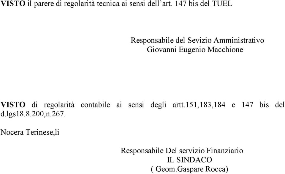 regolarità contabile ai sensi degli artt.151,183,184 e 147 bis del d.lgs18.