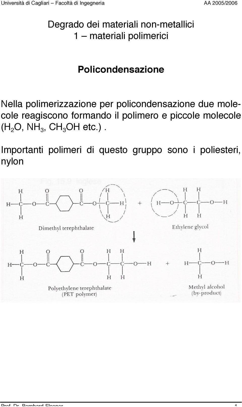 polimero e piccole molecole (H 2 O, NH 3, CH 3 OH etc.