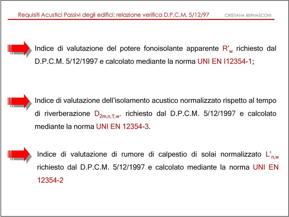 rispetto al tempo di riverberazione D 2m,n,T,w. richiesto dal D.P.C.M.