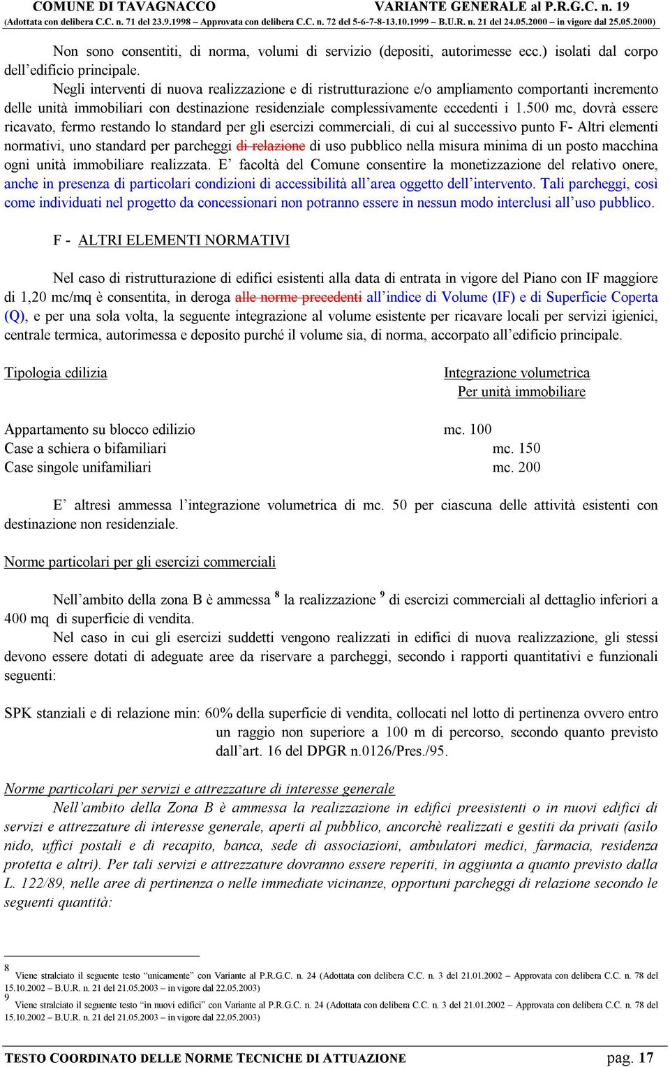 500 mc, dovrà essere ricavato, fermo restando lo standard per gli esercizi commerciali, di cui al successivo punto F- Altri elementi normativi, uno standard per parcheggi di relazione di uso pubblico