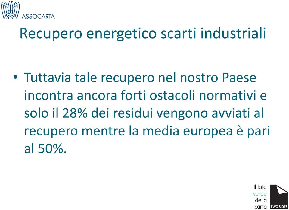 ostacoli normativi e solo il 28% dei residui vengono