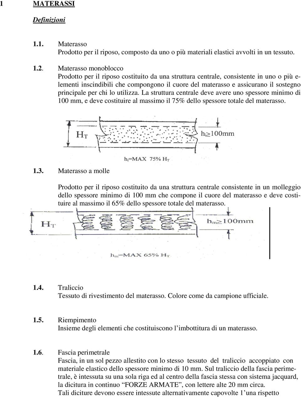 principale per chi lo utilizza. La struttura centrale deve avere uno spessore minimo di 100 mm, e deve costituire al massimo il 75% dello spessore totale del materasso. 1.3.