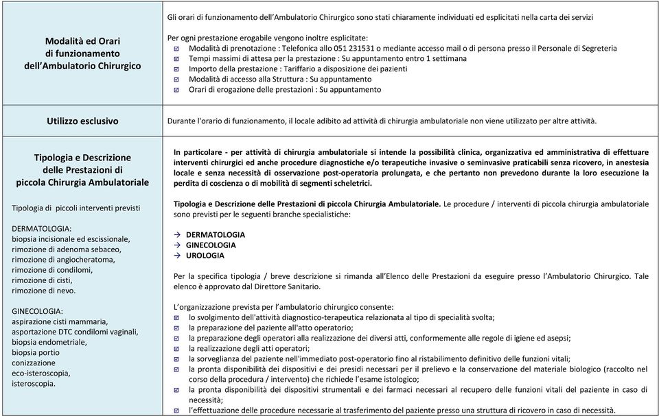 attesa per la prestazione : Su appuntamento entro 1 settimana Importo della prestazione : Tariffario a disposizione dei pazienti Modalità di accesso alla Struttura : Su appuntamento Orari di