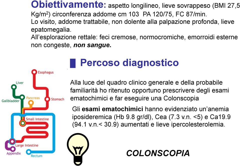 All esplorazione rettale: feci cremose, normocromiche, emorroidi esterne non congeste, non sangue.