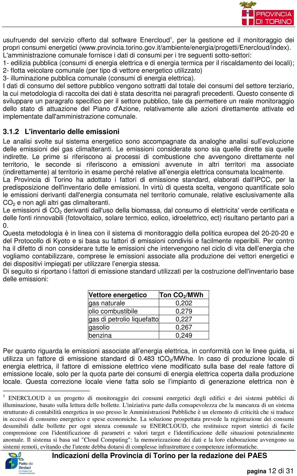 flotta veicolare comunale (per tipo di vettore energetico utilizzato) 3- illuminazione pubblica comunale (consumi di energia elettrica).