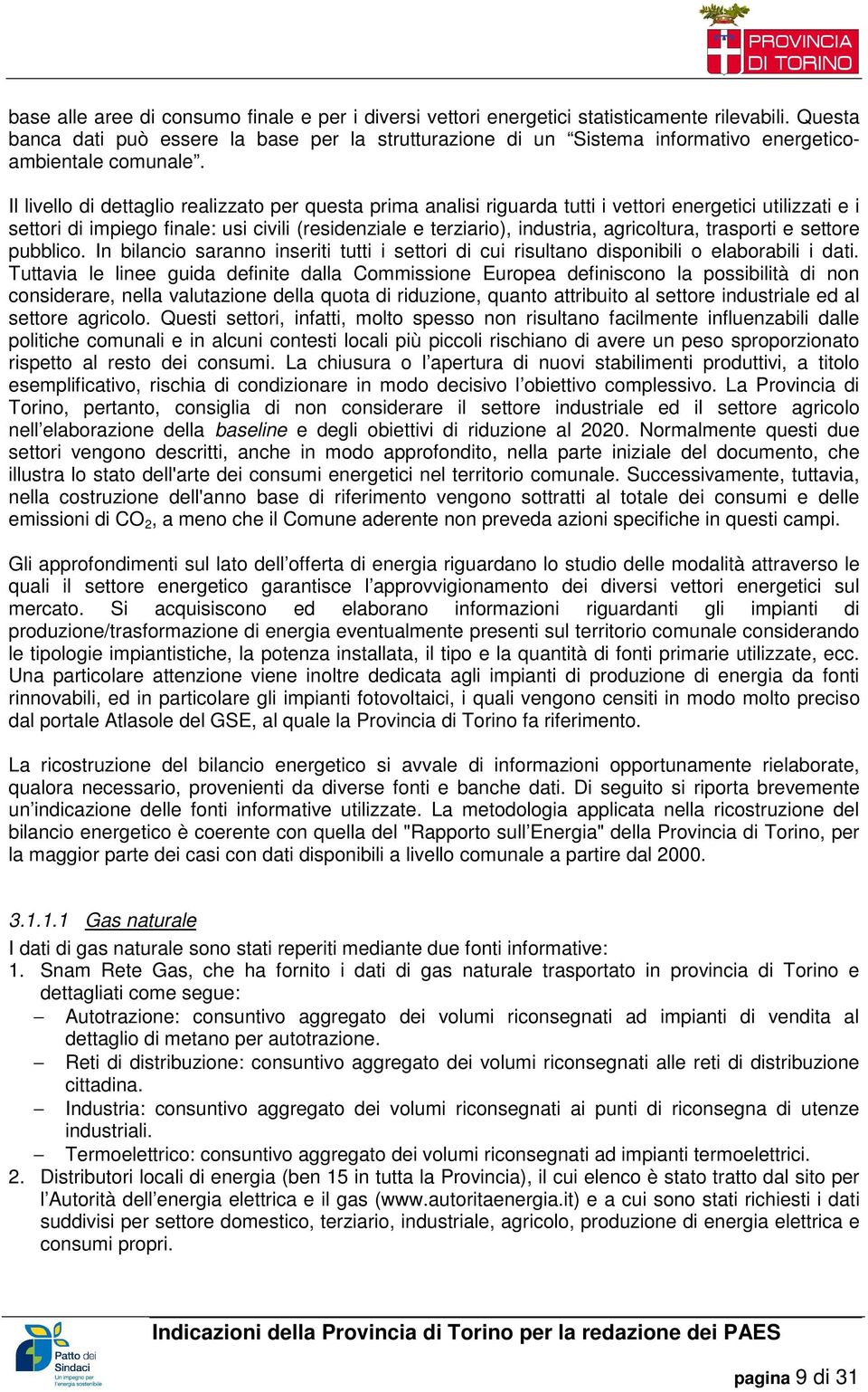 Il livello di dettaglio realizzato per questa prima analisi riguarda tutti i vettori energetici utilizzati e i settori di impiego finale: usi civili (residenziale e terziario), industria,