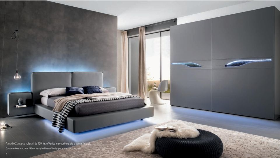 Co-planar doors wardrobe, 150 cm, Vanity bed