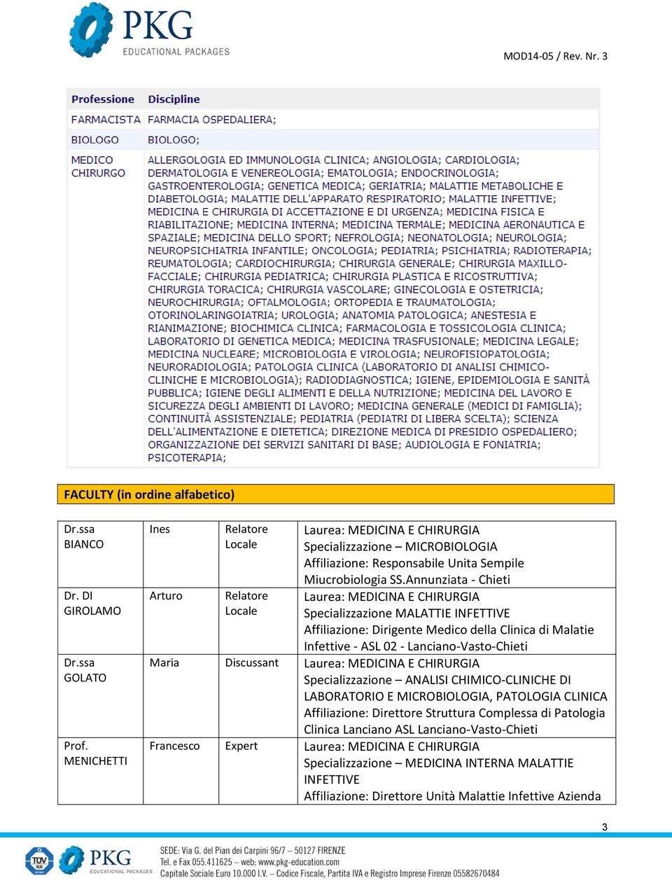 Annunziata - Chieti Laurea: MEDICINA E CHIRURGIA Specializzazione MALATTIE INFETTIVE Affiliazione: Dirigente Medico della Clinica di Malatie Infettive - ASL 02 - Lanciano-Vasto-Chieti Maria