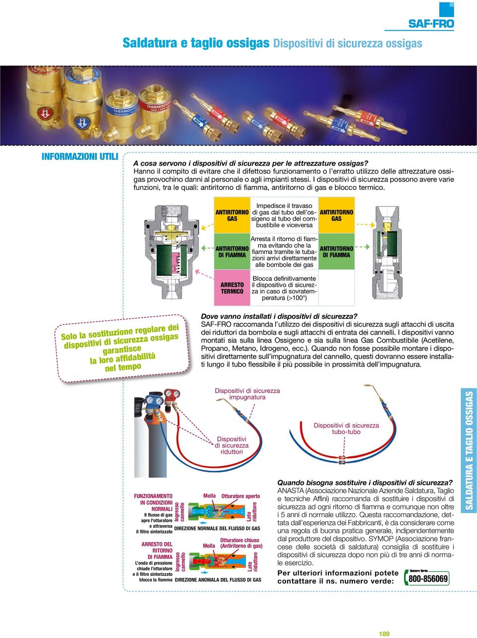 I dispositivi di sicurezza possono avere varie funzioni, tra le quali: antiritorno di fiaa, antiritorno di gas e blocco termico.