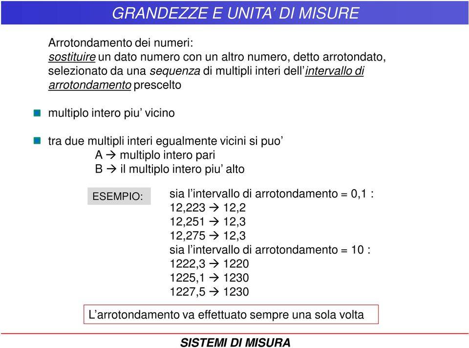 vicini si puo A multiplo intero pari B il multiplo intero piu alto ESEMPIO: sia l intervallo di arrotondamento = 0,1 : 12,223 12,2 12,251