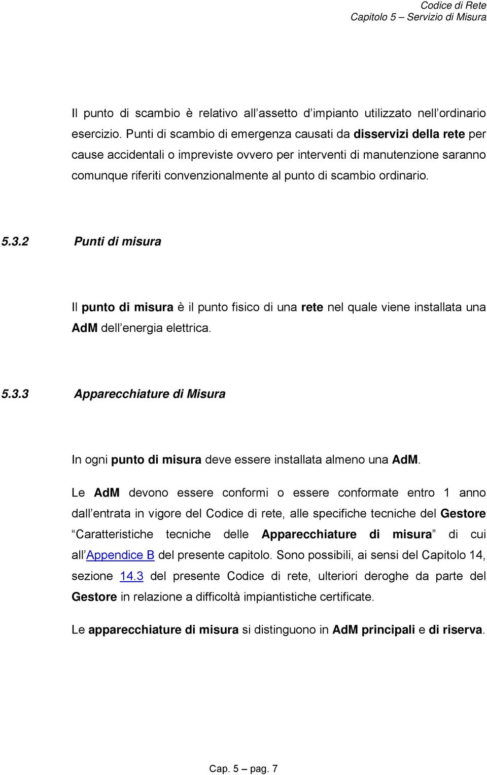 ordinario. 5.3.2 Punti di misura Il punto di misura è il punto fisico di una rete nel quale viene installata una AdM dell energia elettrica. 5.3.3 Apparecchiature di Misura In ogni punto di misura deve essere installata almeno una AdM.