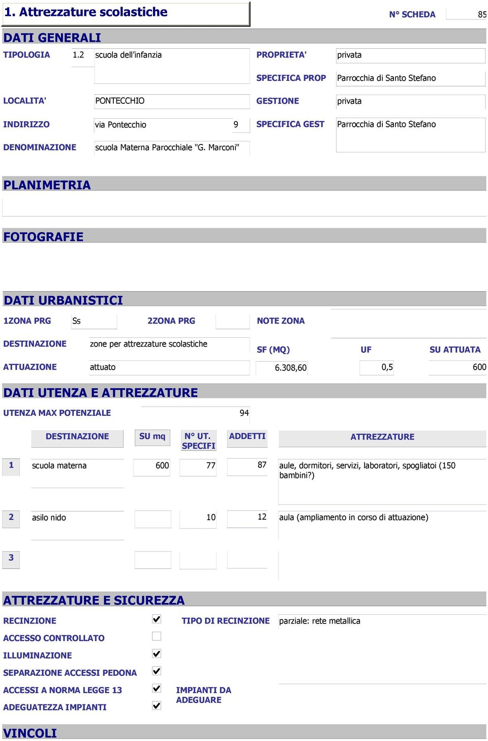 DENOMINAZIONE scuola Materna Parocchiale "G.