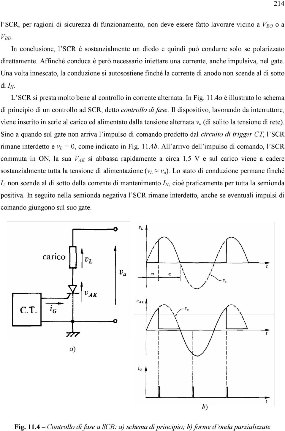 Una volta innescato, la conduzione si autosostiene finché la corrente di anodo non scende al di sotto di I H. L SCR si presta molto bene al controllo in corrente alternata. In Fig. 11.