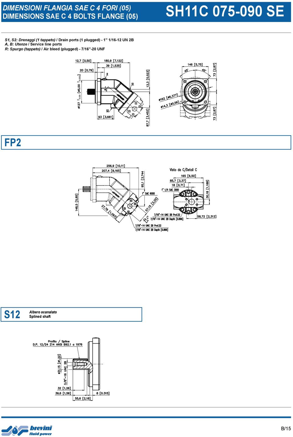 ports (1 plugged) - 1 1/16-12 UN 2B A, B: Utenze / Service line