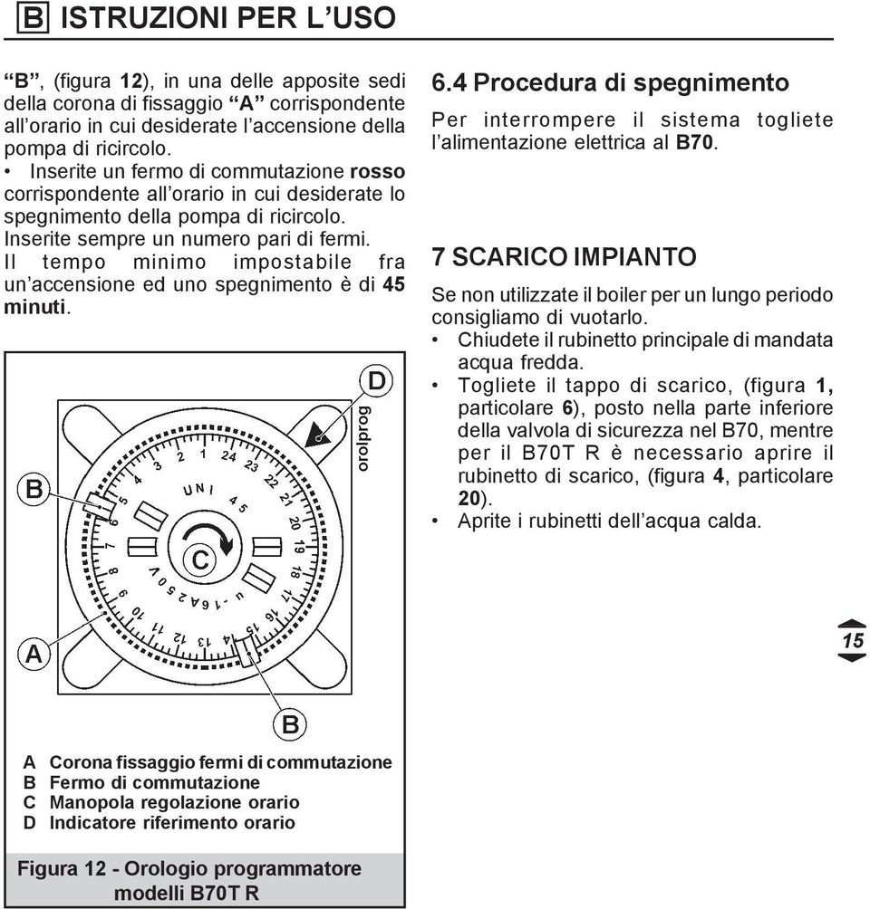 Il tempo minimo impostabile fra un accensione ed uno spegnimento è di 45 minuti. 6.4 Procedura di spegnimento Per interrompere il sistema togliete l alimentazione elettrica al B70.