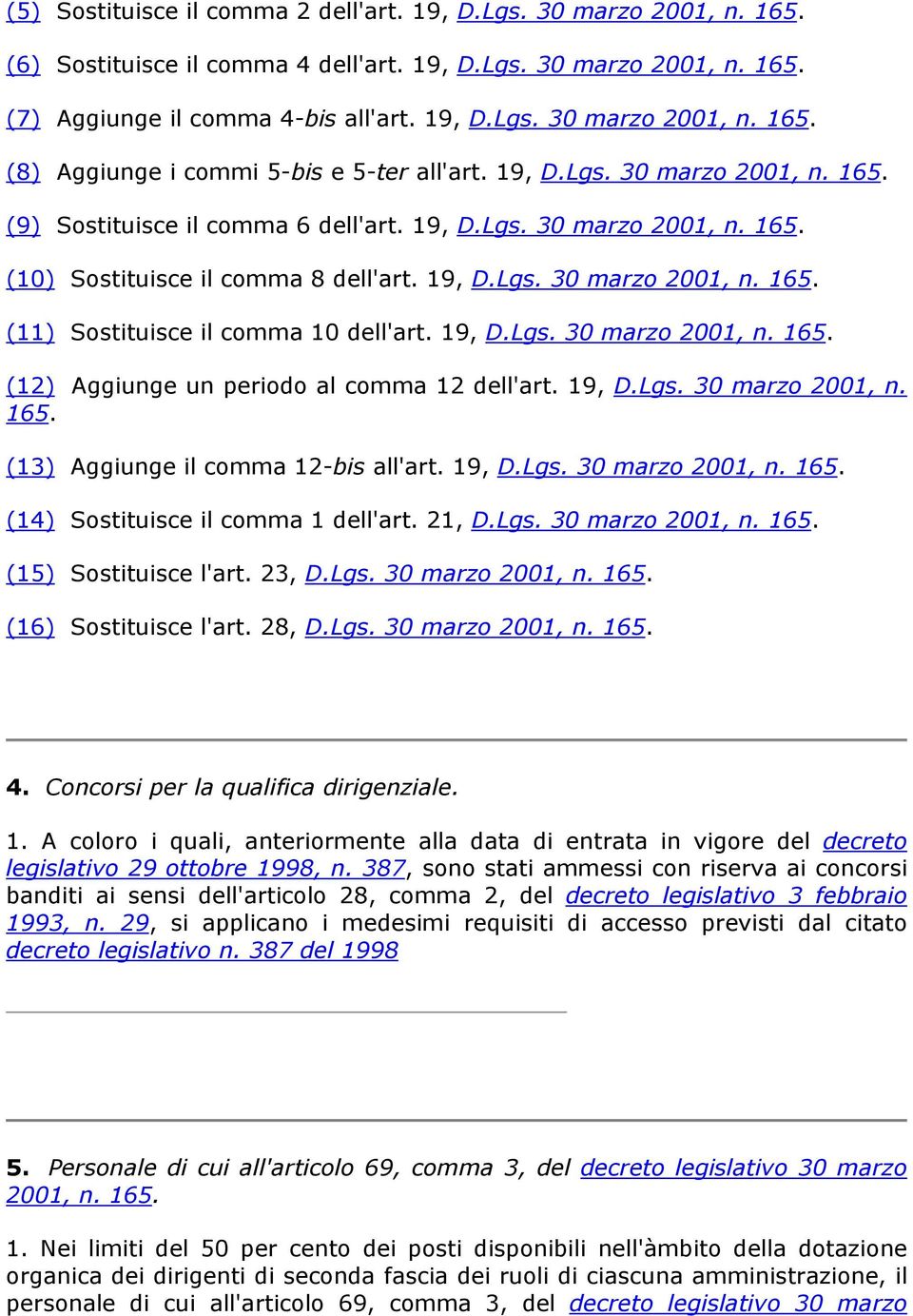 19, D.Lgs. 30 marzo 2001, n. 165. (12) Aggiunge un periodo al comma 12 dell'art. 19, D.Lgs. 30 marzo 2001, n. 165. (13) Aggiunge il comma 12-bis all'art. 19, D.Lgs. 30 marzo 2001, n. 165. (14) Sostituisce il comma 1 dell'art.