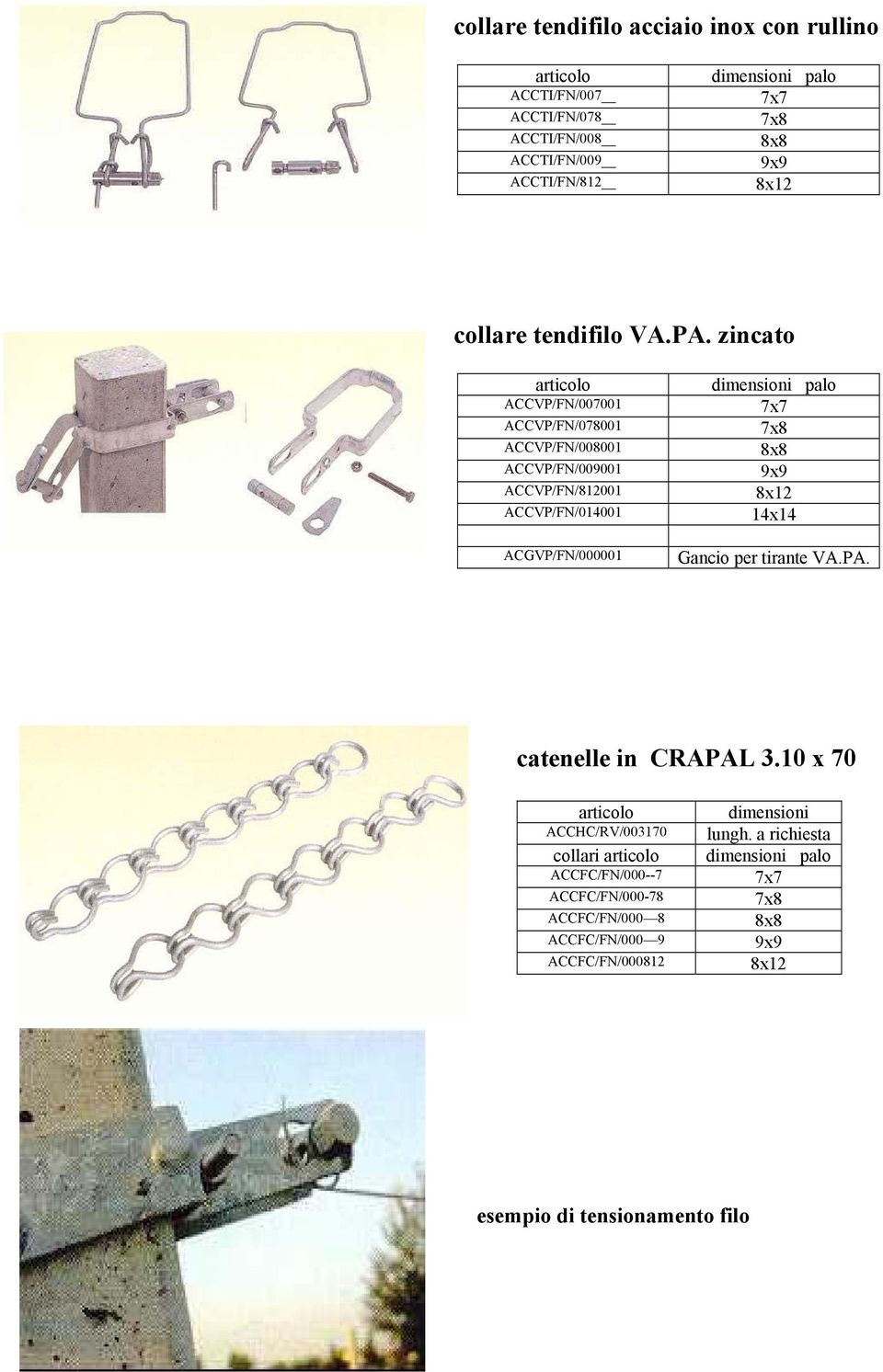 zincato articolo ACCVP/FN/007001 ACCVP/FN/078001 ACCVP/FN/008001 ACCVP/FN/009001 ACCVP/FN/812001 ACCVP/FN/014001 ACGVP/FN/000001 dimensioni palo 7x7 7x8