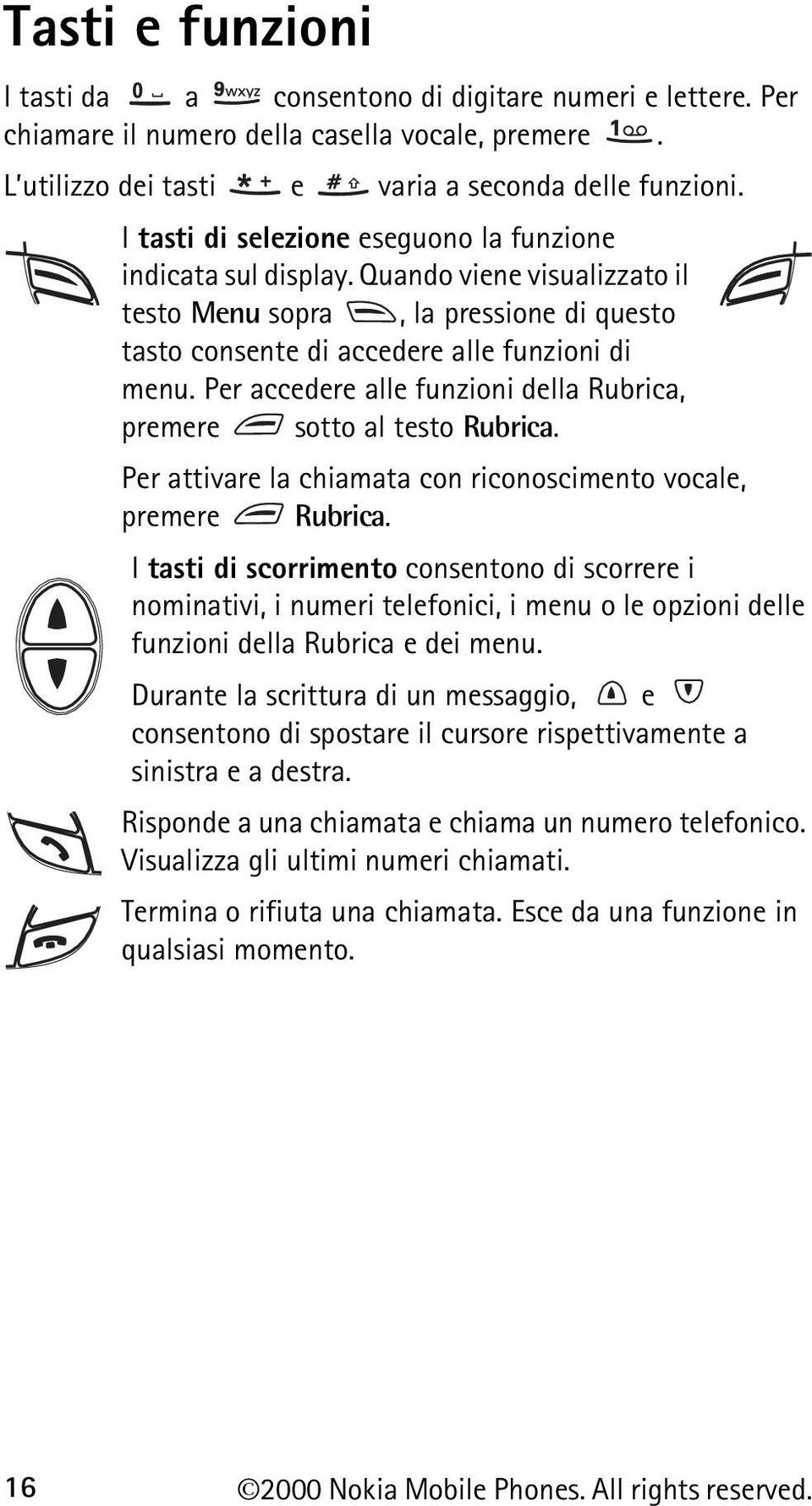 Per accedere alle funzioni della Rubrica, premere sotto al testo Rubrica. Per attivare la chiamata con riconoscimento vocale, premere Rubrica.