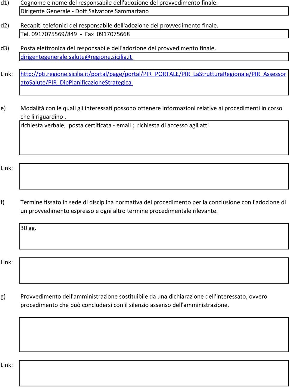 0917075569/849 - Fax 0917075668 Posta elettronica del responsabile dell'adozione del provvedimento finale. dirigentegenerale.salute@regione.sicilia.