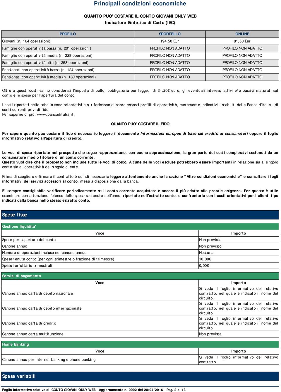 228 operazioni) PROFILO NON ADATTO PROFILO NON ADATTO Famiglie con operatività alta (n. 253 operazioni) PROFILO NON ADATTO PROFILO NON ADATTO Pensionati con operatività bassa (n.