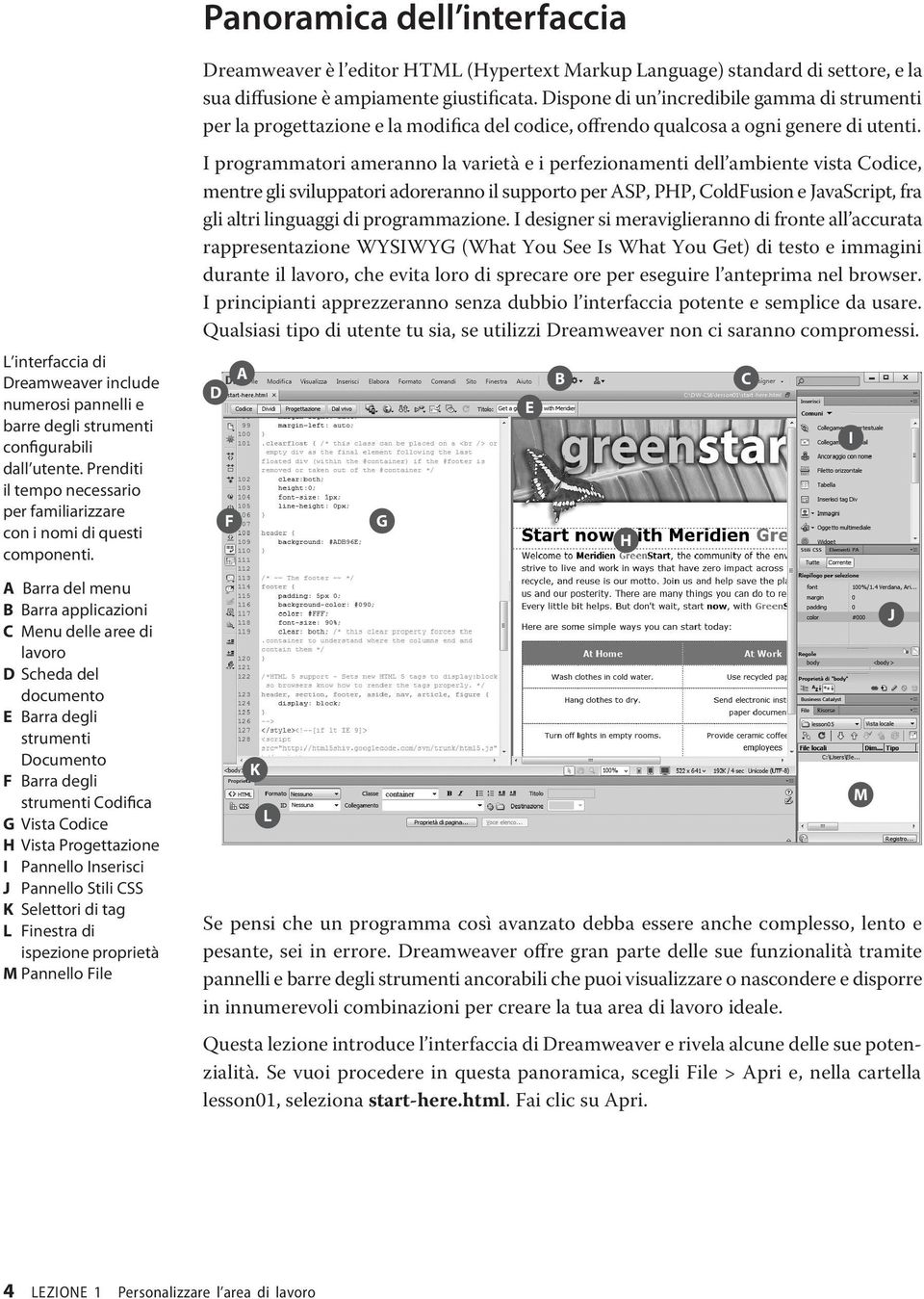 L interfaccia di Dreamweaver include numerosi pannelli e barre degli strumenti configurabili dall utente. Prenditi il tempo necessario per familiarizzare con i nomi di questi componenti.