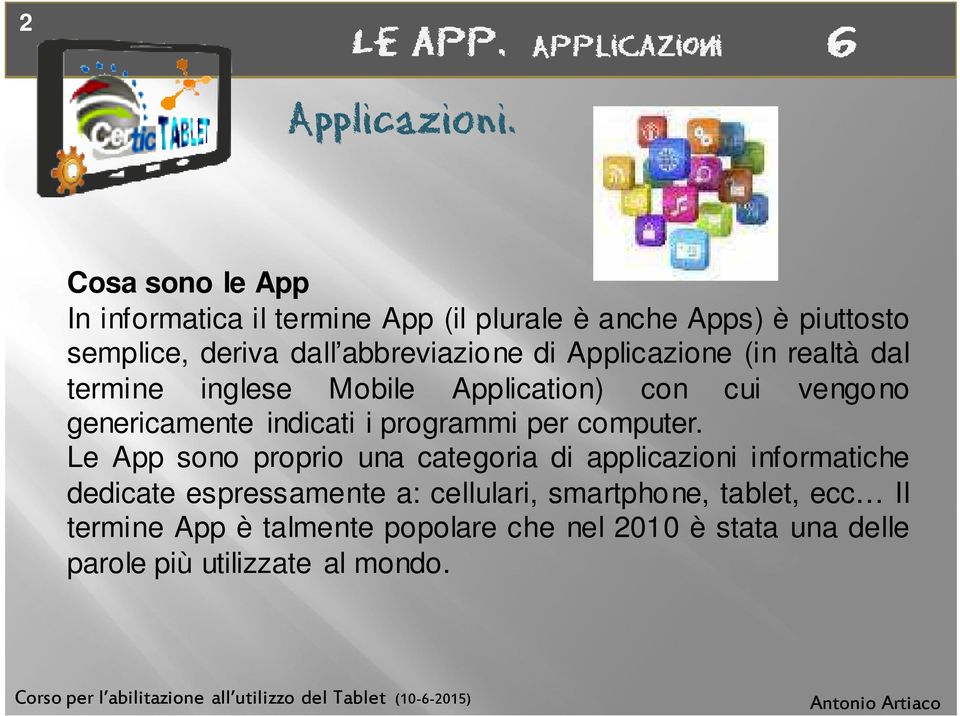 di Applicazione (in realtà dal termine inglese Mobile Application) con cui vengono genericamente indicati i programmi per