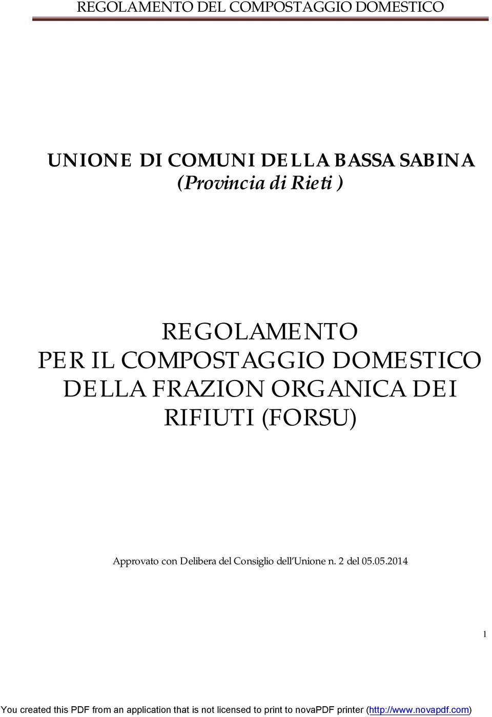 DELLA FRAZION ORGANICA DEI RIFIUTI (FORSU) Approvato