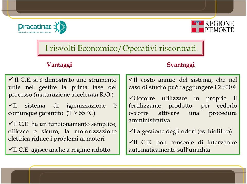 600 Occorre utilizzare in proprio il fertilizzante prodotto: per cederlo occorre attivare una procedura amministrativa La gestione degli odori (es. biofiltro) Il C.E.