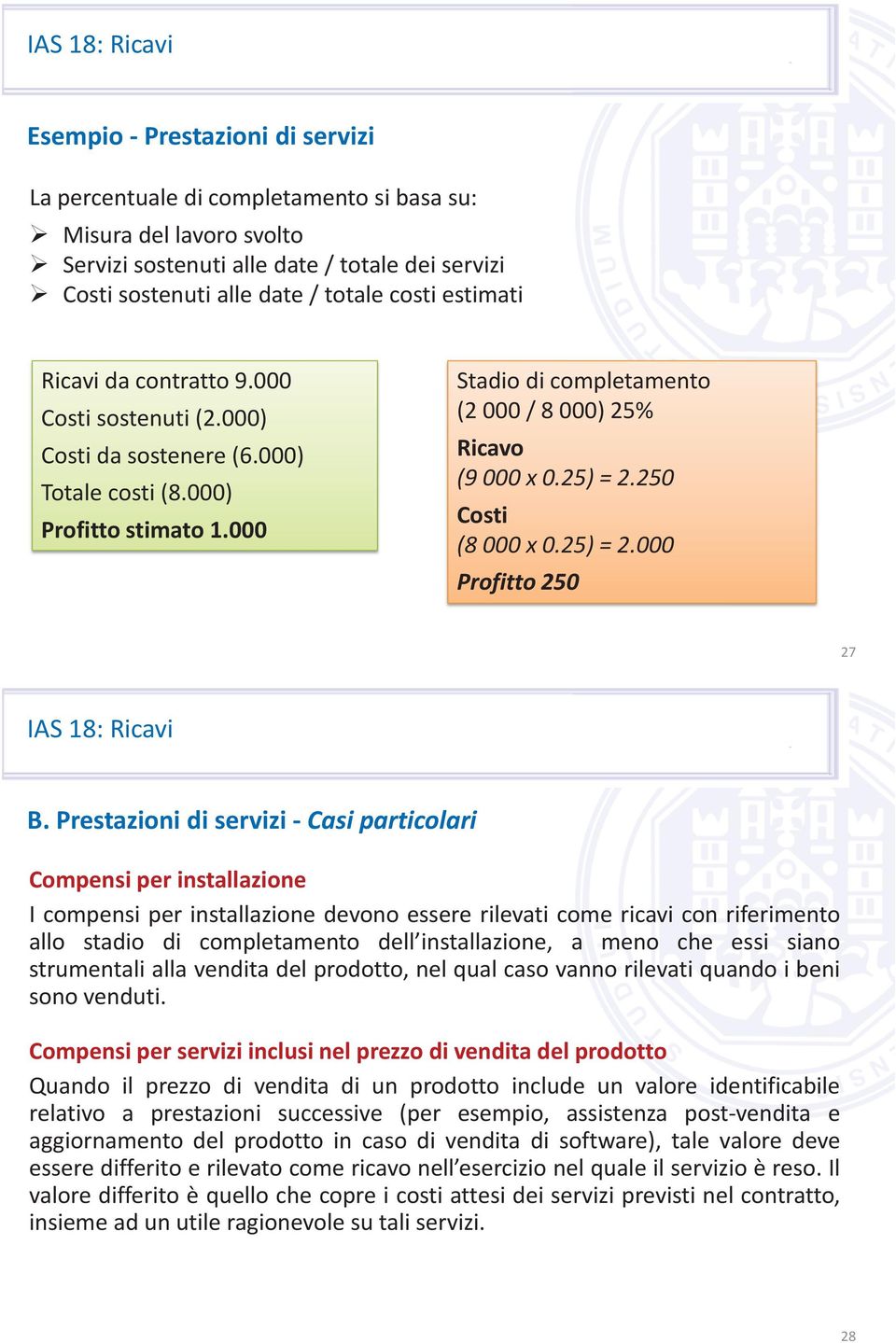 250 Costi (8 000 x 0.25) = 2.000 Profitto 250 27 B.